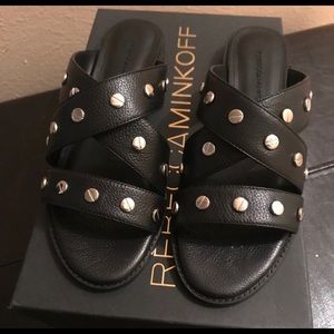 Rebecca Minkoff black studded slides